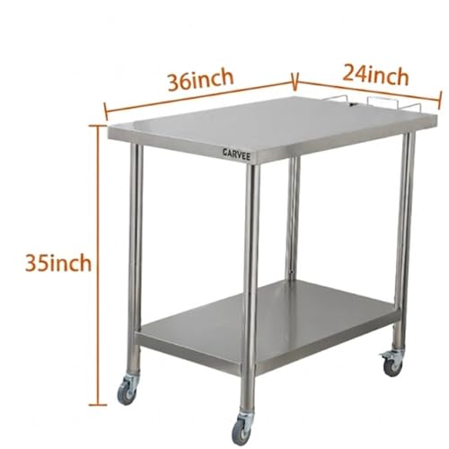 Garvee Stainless Steel Straight Edge Work Table 36 inch Double Layer with Casters & Garbage Shelf, Heavy Duty Commercial Prep Table, 0.7mm Thick - size: 36*24*35 inch - with casters + trash rack