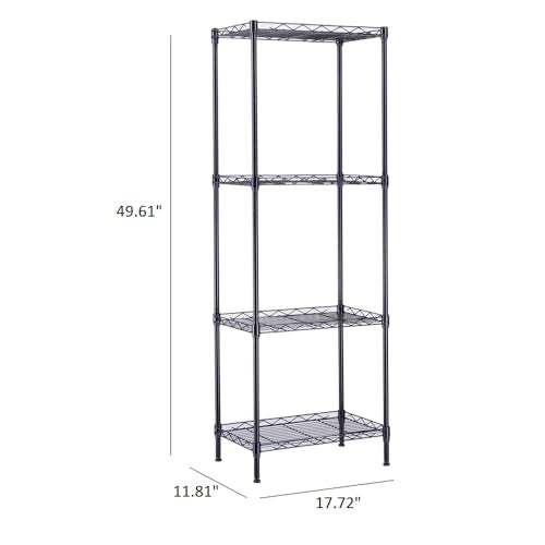 FOXHOLE 4-Tier Wire Shelving Unit Black Metal Storage Rack 17.72" W x 11.81" D x 49.61" H - size: 17.72" W x 11.81" D x 49.61" H