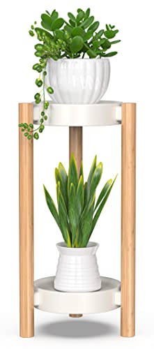 2-Tier Plant Stand Indoor, Tall Bamboo Corner Shelf for Multiple Plants | Narrow 2-Tier Display, Easy-Clean, Space-Saving, Bamboo Frame, Hold Multiple Plants, for Window, Room, Patio, Balcony, Garden