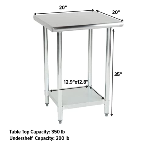NSF-Certified Heavy-Duty Stainless Steel Prep Table – 20″ x 20″ Utility Workstation Table with Undershelf for Restaurants, Kitchens, Food Trucks - size: 20x20