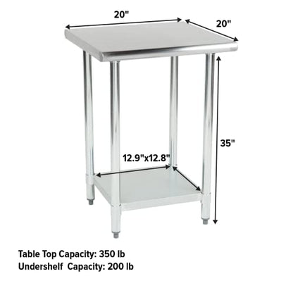 NSF-Certified Heavy-Duty Stainless Steel Prep Table – 20″ x 20″ Utility Workstation Table with Undershelf for Restaurants, Kitchens, Food Trucks - size: 20x20
