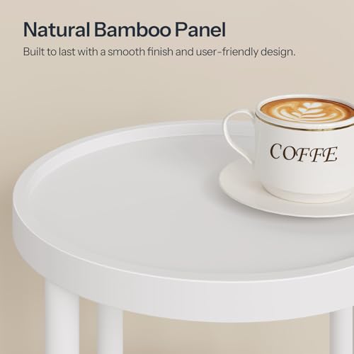 HOOBRO Small Round Side Table with Charging Station, 3-Tier Round Bamboo End Table, Compact Sofa Bedside Table for Small Space, Easy Assembly, for Living Room, Bedroom, Apartment, White WT152UBZ01 - color: White