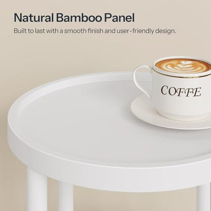 HOOBRO Small Round Side Table with Charging Station, 3-Tier Round Bamboo End Table, Compact Sofa Bedside Table for Small Space, Easy Assembly, for Living Room, Bedroom, Apartment, White WT152UBZ01 - color: White