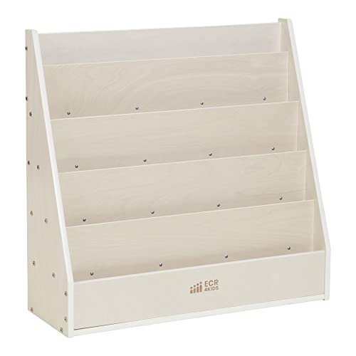 ECR4Kids Streamline Double-Sided Book Display, Classroom Bookshelf, White Wash | Independent book browsing, 5 deep shelves, 4 rear shelves for extra storage, durable birch, GREENGUARD Gold Certified - color: White Wash