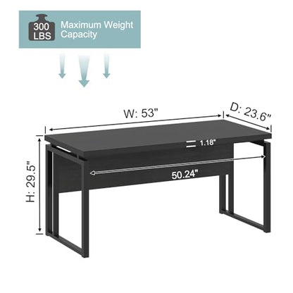 EXCEFUR Black Desk for Home Office, Modern Computer Desk, Wood and Metal Writing Study Table for Workstations, Living Room, Bedroom, 53 Inch - color: Black