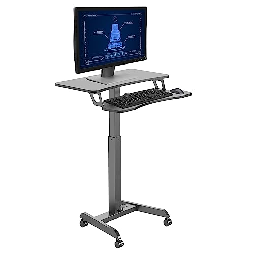 Kantek Mobile Sit Stand Height Adjustable (29"-49") Large Cart, 31.25" Wide Rolling Laptop Workstation, Keyboard Tray, Foot Pedal Control, Steel Frame, Perfect for Office Classroom Home, Black - color: Black, style: with Keyboard Tray