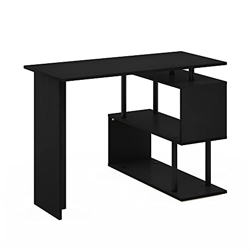 Furinno Moore L-Shape Computer Desk with 3-Tier Shelves, Americano - color: Americano/Black, style: 3-Tier Shelves Desk