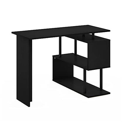 Furinno Moore L-Shape Computer Desk with 3-Tier Shelves, Americano - color: Americano/Black, style: 3-Tier Shelves Desk