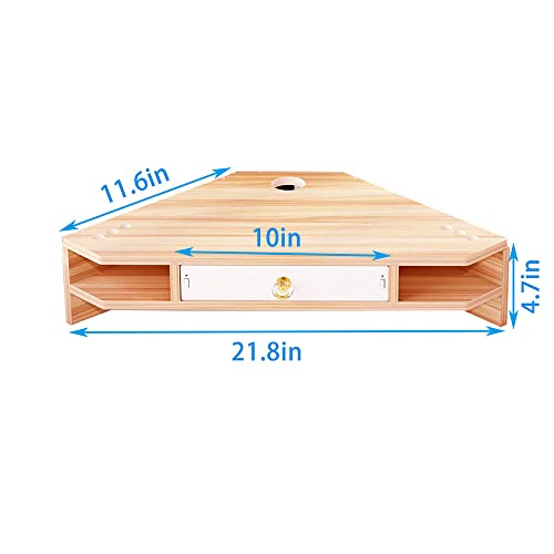 Triangle Monitor Riser,Cut Triangular Computer Monitor Desktop Corner Stand,Desktop Corner Shelf With Drawers Wooden Computer Stand With Storage Laptop Risers Office Organization.