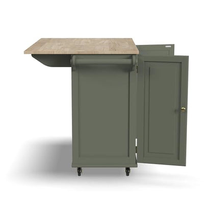 Homestyles Mobile Kitchen Island Cart with Wood Top and Dropleaf Breakfast Bar, 18" D x 53.5" W x 36" H, Green - color: Green