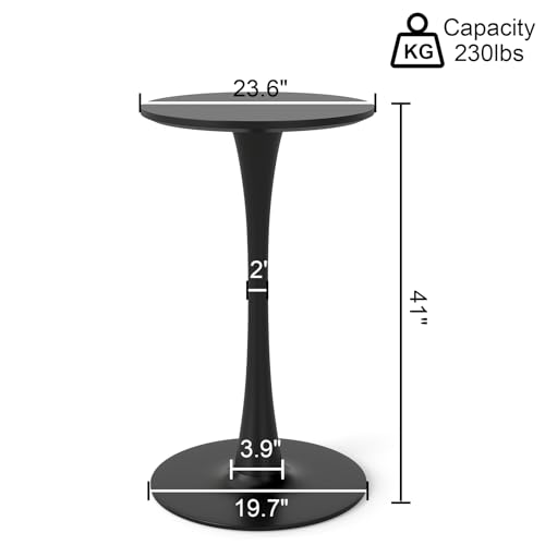 Modern Tulip Round Bar Table, 41” Height Bistro Pub Table, Height Cocktail Bar Table with Metal Base and MDF Top for Kitchen, Dining Room, Home Bar, Café, Small Spaces, Black