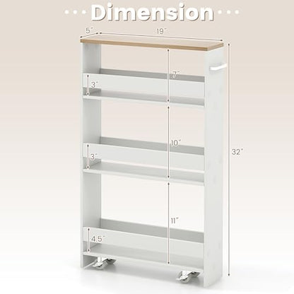 SlickBlue Rolling Serving Cart Narrow with Open Shelves for Kitchen Bathroom Living Room - color: White