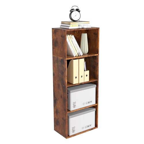 Wooden 4 Cube Storage Organizer, 4 Tier Tall Vintage Bookshelf Freestanding Storage Display Organizer, Versatile Cubes Shelf and Cubby Unit for Living Room, Bedroom, Home Office 15.7inch - color: Brown, size: 4 Cube-W(15.7inch)