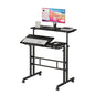 VECELO Mobile Small Standing Desk Adjustable Height, Computer Workstations with Tiltable Tabletop, Lockable Wheels, Portable Rolling Laptop Desk for Home Office, Black - color: Black