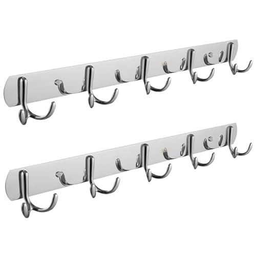 SOLVEX Coat Rack Wall Mount,2 Pack Coat Hooks Wall Mount, Hat Rack Key Holder Bag Hanger for Wall,Wall Hooks for Hanging,Purse Hanger Towel Hooks for Bathroom SP-60303 - color: Silver, size: 2 Pack-5 Hooks