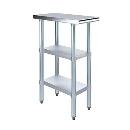 Stainless Steel Work Table with 2 Shelves | Metal Utility Table | Commercial & Residential NSF Utility (Stainless Steel Table with 2 Shelves, 12" Long x 24" Deep) - size: 12" Long x 24" Deep
