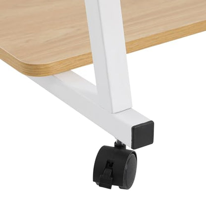 3 Tiers Rolling Computer Desk, 31.5 Inch Home Office Desk with 4 Wheels & 4 Foot Pads, Mobile Small Computer Desk, Student Study Table for Small Space Bedroom (White+Log Color) - color: White+log Color