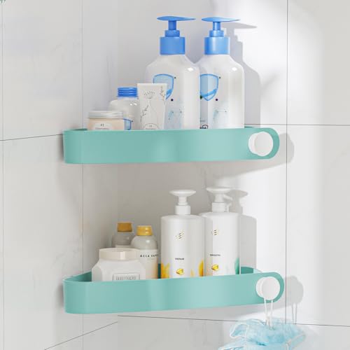 Sotfamily Plastic Shower Caddy Corner (for 90° Only), 2 Pack,Turquoise | Adhesive Corner Shower Shelves for Bathroom Organizers and Storage, Bathroom Decor, No Drill, Rust Free - color: Turquoise, size: 2 Pack