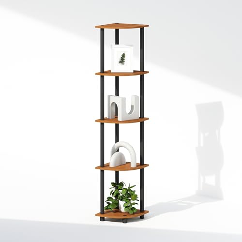 Furinno Turn-N-Tube Storage Shelves, 5-Tier Book Shelf, Corner Shelf with Open Shelves, Toollesss Assembly, for Organization and Storage, Living Room, Home Office, Hallway, Bedroom, Light Cherry Oak - color: Light Cherry Oak/Black