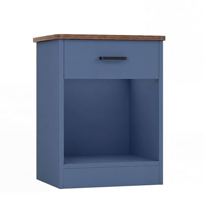 Keyluv Nightstand with Drawer and Open Shelf, Bedside Table for Bedroom, Modern Style Sofa Side Table with Storage, End Table for Home Office, Hallway, Small Spaces, Blue