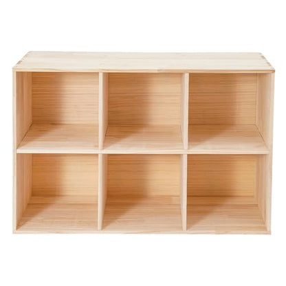 6-Cube Solid Wood Bookshelf, 2-Tier Storage Organizer Semi-Open Floor Display Shelf Closet Cabinet with 3 Baskets for Home Office Library School, 12" D x 35" W x 24" H - size: 6-Cube, with Baskets
