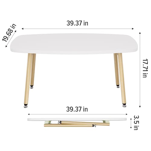 WOHOMO Folding Coffee Table 39.3'' White Coffee Tables for Living Room Portable Simple Modern Rectangular Center Table for Small Spaces, No Assembly, White - color: White-htp