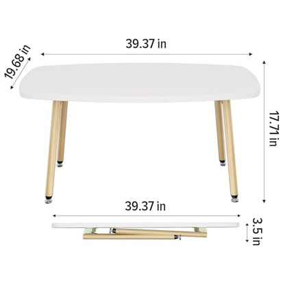 WOHOMO Folding Coffee Table 39.3'' White Coffee Tables for Living Room Portable Simple Modern Rectangular Center Table for Small Spaces, No Assembly, White - color: White-htp