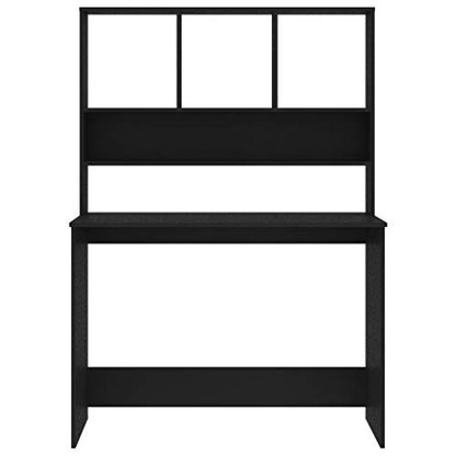 Computer Desk with Storage Shelves, Matte Black Writing Workstation for Home Office, Gaming Desk with Multi-Tier Shelving, 43.3 Inch Engineered Wood Study Table - color: Black
