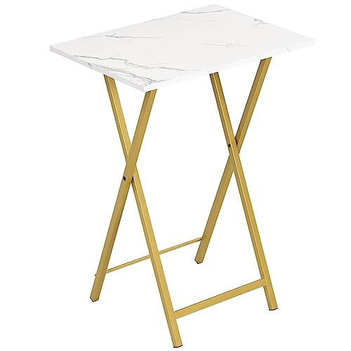 HOOBRO Folding TV Tray Table, Stable Snack Table for Small Space, Portable Sofa Side Desk, Easy Assembly and Storage, Ideal for Snacks and Meals in Living Room, Marble and Gold DM15BZ01 - color: Marble + Gold