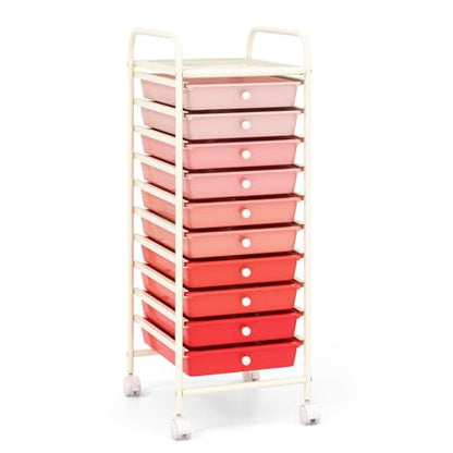 DREAMADE Rolling Cart with Storage Drawers, Utility Cart with Removable Plastic Drawers, Lockable Wheels, Art Cart for Classroom Organization Art Supplies Office Scrapbook (10 Drawers, Mixed-pink) - color: Mixed-pink, style: 10 Drawers