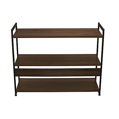 Household Essentials Jamestown Wide 3 Shelf Open Storage Bookshelf Mid Century Walnut Wood Grain and Black Metal - color: Walnut