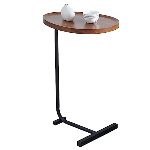 C-Shaped Side & End Table for Small Spaces and Living Room, Modern Nightstand Suit for Sofa Couch and Bed, Brown Oval top with Black Metal Frame 2PCS, 17.72" D x 11.8" W x 23.62" H - color: Brown