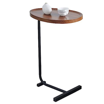 C-Shaped Side & End Table for Small Spaces and Living Room, Modern Nightstand Suit for Sofa Couch and Bed, Brown Oval top with Black Metal Frame 2PCS, 17.72" D x 11.8" W x 23.62" H - color: Brown