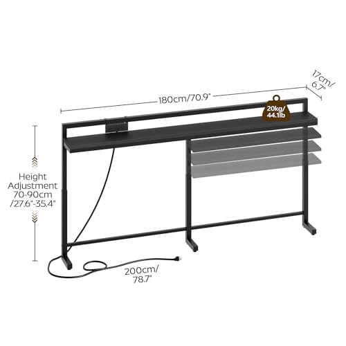 70.9'' Narrow Console Table with Adjustable Height (27.6''-35.4''), Behind Couch Table Skinny with Outlet, Long Entryway Table, Couch Table Behind Sofa for Living Room, Black CT21UBB - color: Black, size: 70.9"L x 6.7"W x 27.6"H - 35.4"H