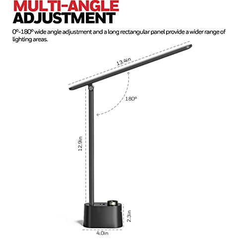 Honeywell HWT-H01 LED Desk Lamp, Foldable & Stepless Dimmable, Black | Sunturalux Eye-Caring Desk Light with Charging Ports, Modern Table Lamp, Reading Lamp for Home Office Bedroom College Dorm - color: Black