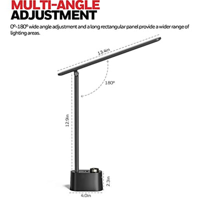 Honeywell HWT-H01 LED Desk Lamp, Foldable & Stepless Dimmable, Black | Sunturalux Eye-Caring Desk Light with Charging Ports, Modern Table Lamp, Reading Lamp for Home Office Bedroom College Dorm - color: Black