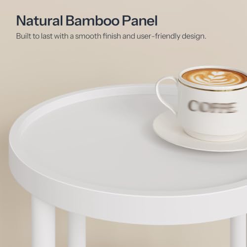 HOOBRO Set of 2 Small Round Side Tables with Charging Station, 3-Tier Round Bamboo End Tables, Easy Assembly, for Living Room, Bedroom, Apartment, White WT152UBZP201 - color: White
