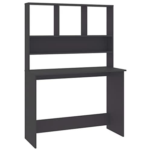 Computer Desk with 3 Floating Shelves, 43.3 Inch Modern Grey Writing Desk for Small Spaces, Compact Engineered Wood Study Table for Home Office and Bedroom, Rectangular Matte Finish - color: Grey, size: Compact