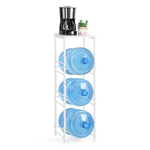 OYEAL 5 Gallon Water Bottle Jug Holder 3-Tier Water Bottle Holder Organizer with Top Shelf, Heavy Duty Water Dispenser Stand Rack for Kitchen Living Room Office, White - style: Round Tube White