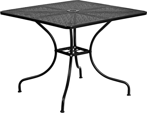 Flash Furniture Oia Commercial Grade 35.5" Square Black Indoor-Outdoor Steel Patio Table with Umbrella Hole - color: Black, size: 35.5"