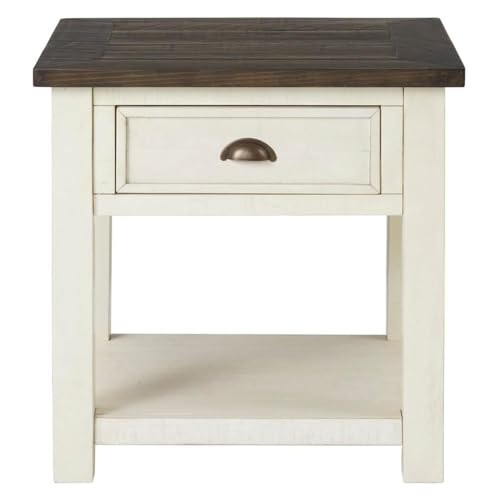 Martin Svensson Home Monterey Solid Wood End Table, Cream White and Brown | Farmhouse Rustic, Coastal Side Table, Drawer and Shelf - color: Cream White With Brown Top