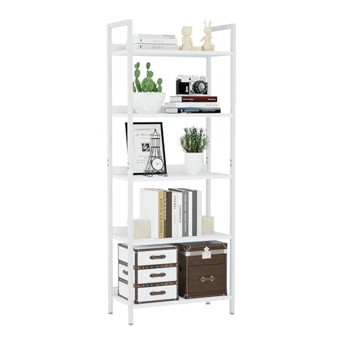NUMENN Bookshelf, 5 Tier Bookshelves, Home Office Bookcase Shelf Storage Organizer, Free Standing Storage Shelving Unit for Bedroom, Living Room and Home Office, White - color: White, size: 5 Tier(Wide)