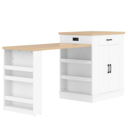 Bellemave Kitchen Island with Extendable Dining Table, 80.7" Kitchen Storage Islands with Double-Door Cabinet, Power Outlet, 2 Drawers & 2 Open Shelves, Temporary Breakfast Bar (White/80.7") - size: 80.7 Inch, style: White 2 Cabinet