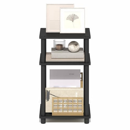 Furinno Turn-N-Tube 3-Tier Toolless Side Table, Narrow Printer Stand with Open Shelf, End Table, Night Stand, for Living Room, Bedroom, Dark Americano - color: Dark Americano