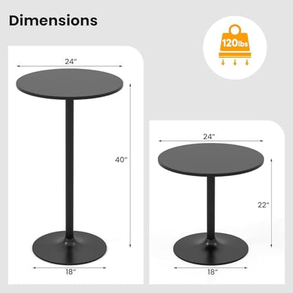 ERGOMASTER Two-in-one Adjustable Height Bar Tables, 24-inch Round Cocktail Table with Sturdy Metal Base, 40"/22" Two Convertible Height High Top Pub Table for Home Bar, Restaurant Bistro (2, Black) - color: Black, size: Diameter：23.99‘’
