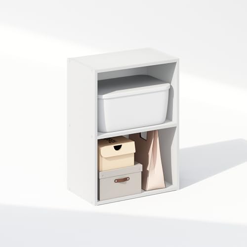 Furinno Reed Closet Organizers and Storage, 2-Tier Closet Organizer, Open Shelf Closet Storage, for Wardrobe, Bedroom, Living Room, White - color: White, size: 2-Tier; 15.6" W
