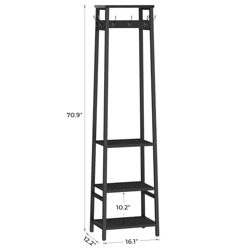 Coat Rack Freestanding, Coat Stand with 3 Shelves and 7 Hooks, Hall Tree Free Standing, Clothes Rack Stand Organizer for Bedroom, Hallway, Entryway, Living Room, Industrial Style, Black - color: Black, style: 3 Shelves