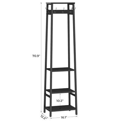 Coat Rack Freestanding, Coat Stand with 3 Shelves and 7 Hooks, Hall Tree Free Standing, Clothes Rack Stand Organizer for Bedroom, Hallway, Entryway, Living Room, Industrial Style, Black - color: Black, style: 3 Shelves