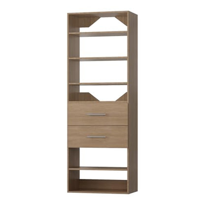 ROOMTEC Modular Closet System, 25.5" 2 Drawer Shelf Closet Tower Wall-Mounted Closet Organizer, Wooden Tower for Walk-In Closets, Wardrobe Storage Kit, Wood - size: 25.5" Wide, style: Model 11