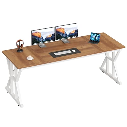 TVU Computer Desk, 63 inch Large Office Desk, Study Writing Table with Thicken Frame, Gaming Desk, Modern Simple Desk for Home Office, Brown - color: Brown, size: 63inch